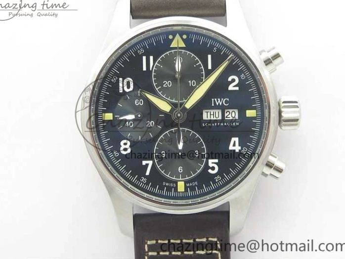 MIROTIME 0508 Pilot Chrono Spitfire IW387903 SS ZF 1:1 Best Edition Black Dial on Brown Leather Strap A OdorResistant 7127